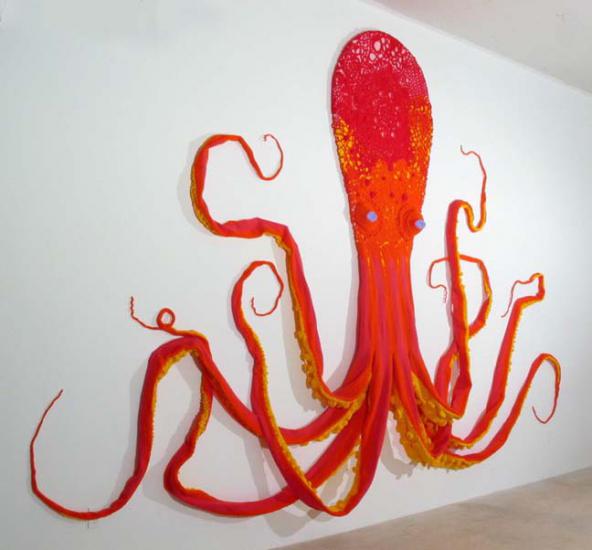 Pink, Red, Orange and Yellow Octopus (side view)